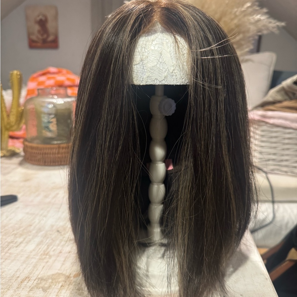 Sleek Dark Brown highlighted  Women's human hair Wig